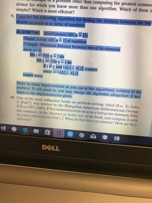  Consider the following algorithm for finding the distance between the two
