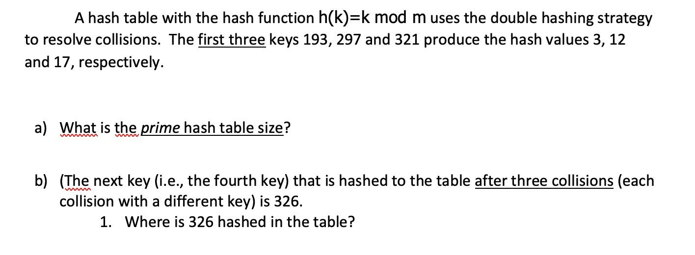  A hash table with the hash function h(k)=k mod m uses
