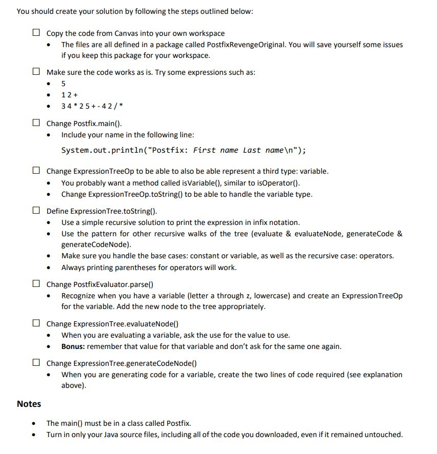 class which was able to . Parse a Postfix expression into an
