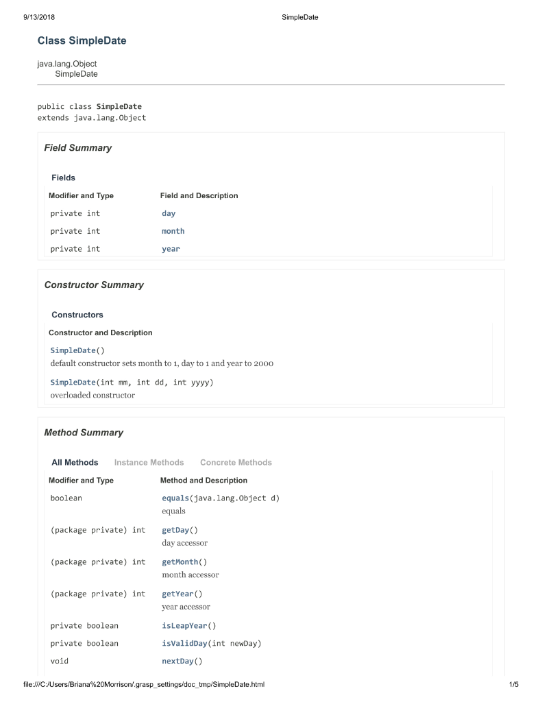 to Web-CAT for grading. That file is: 1. Dates.java Problem: Using Classes