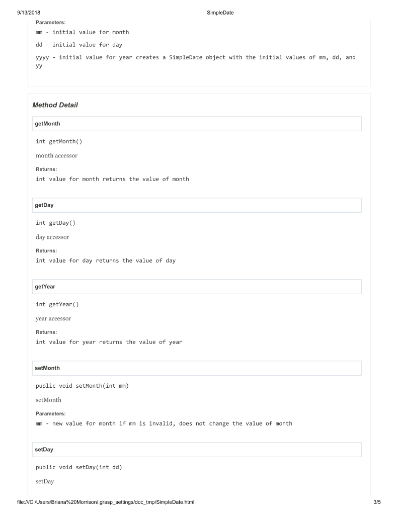 SimpleDate (API found in this week's Canvas module, also as defined in