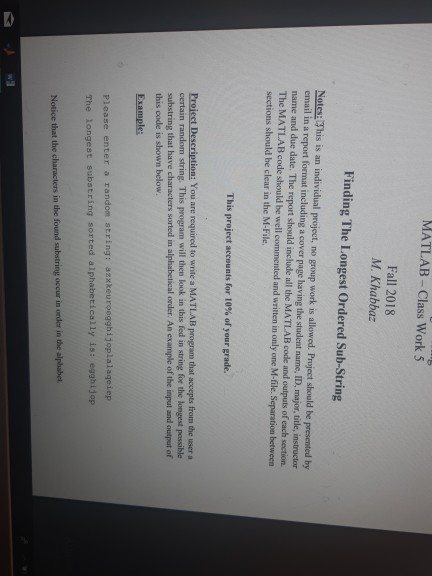  how do we solve it MATLAB Class Work 5 Fall 2018