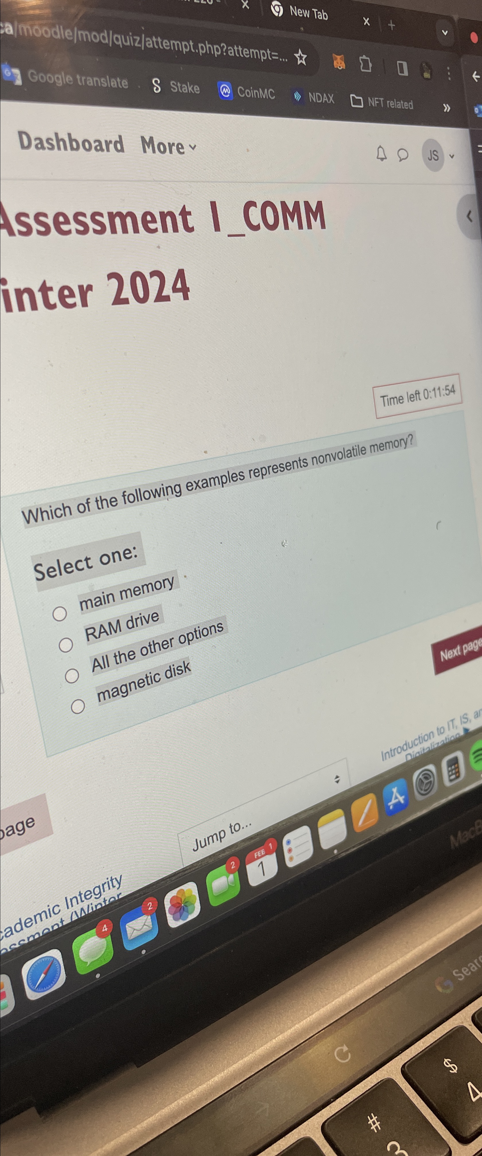  Dashboard Morev ssessment I_COMM inter 2024 Time left 0:11:54 Which of
