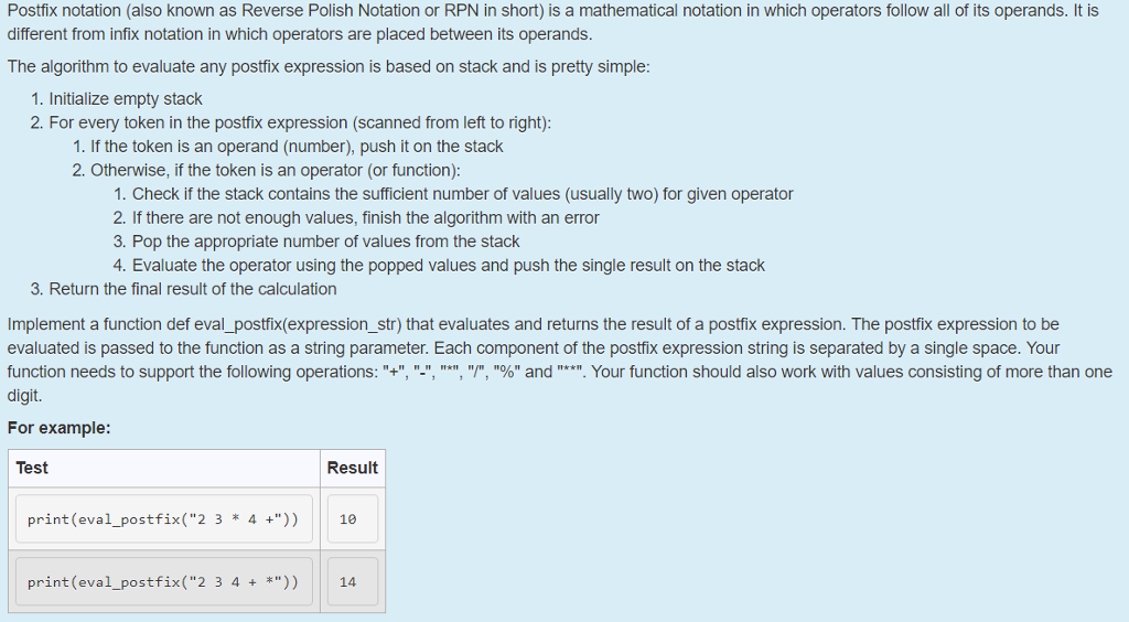 code for this using Stack in Python The Postfix notation (also known