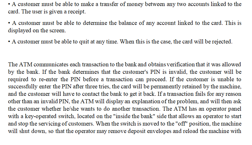 software product to control an Automated Teller Machine (ATM). An ATM has