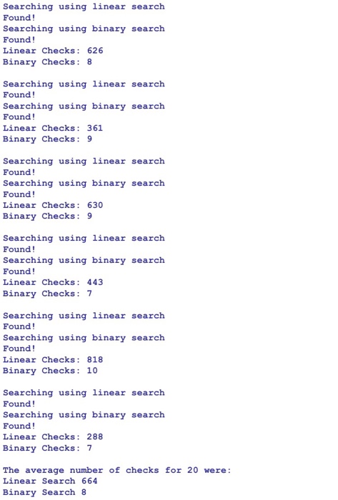a number picked to search that array at random, and conducting these