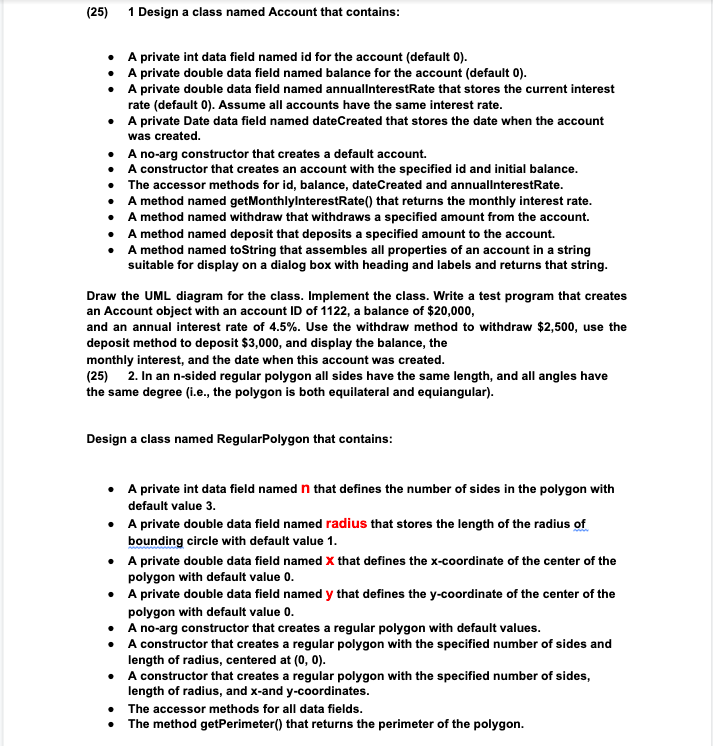 JAVA PROGRAMMING. Need help with this homework, thank you in advance! (25)