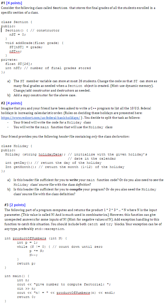 Consider the following class called Section that stores the final grades