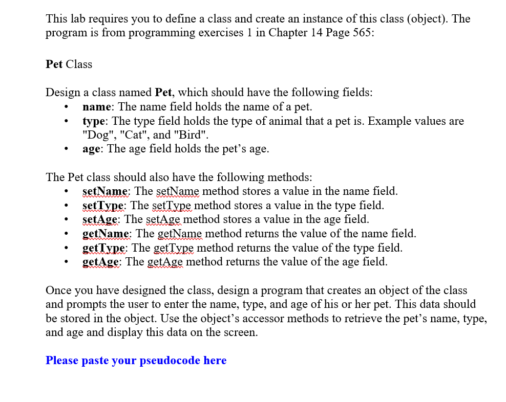 This lab requires you to define a class and create an