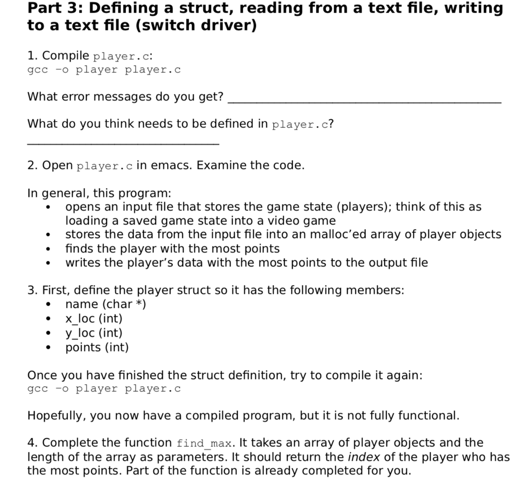  Player.c Code : #include #include /* player struct */ struct player