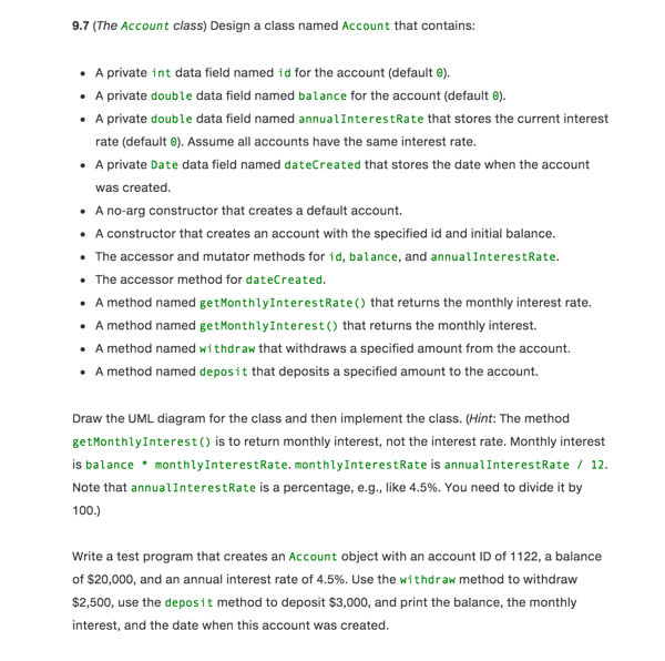 Java Program: Design a class named Account that contains: A private int