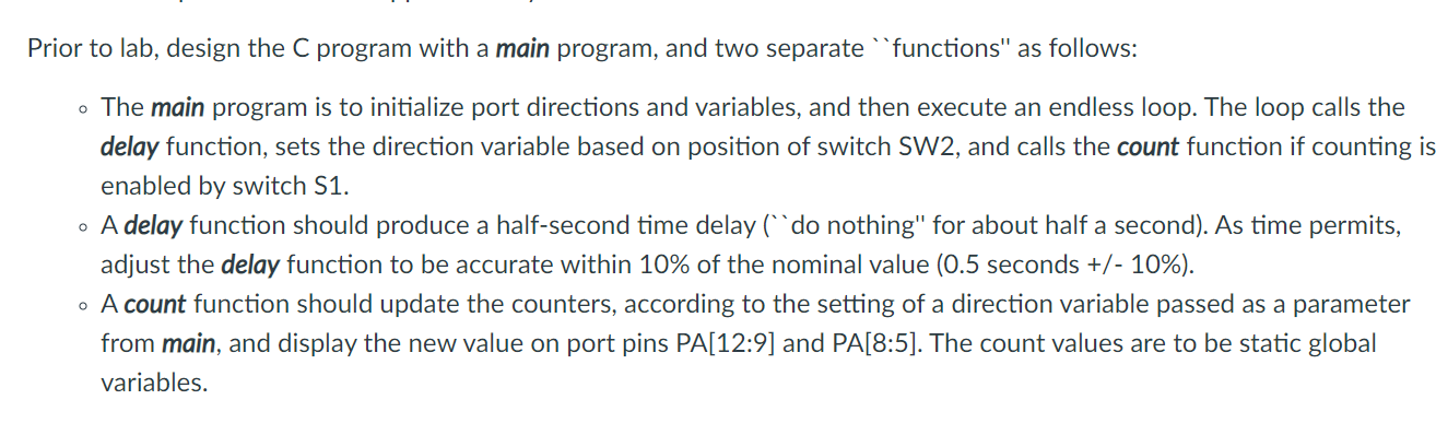 C program to meet the following specifications: 1. Two decade counters (A