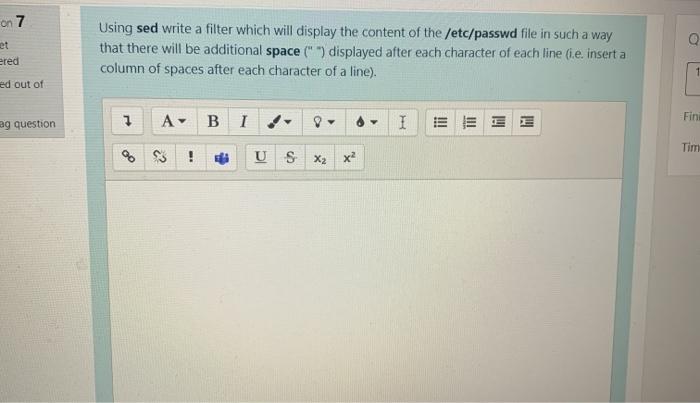  on 7 et ered Using sed write a filter which will