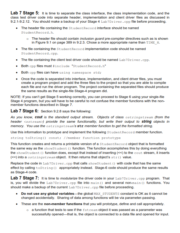 a report based on the data in the classData.dat file that contains