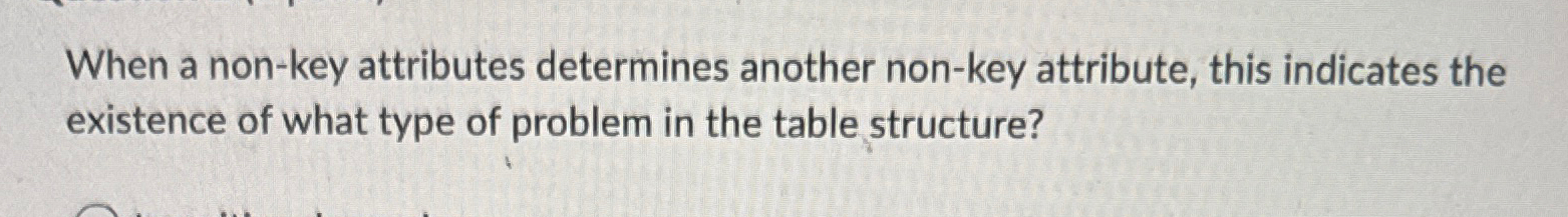  When a non-key attributes determines another non-key attribute, this indicates the