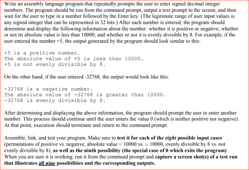  Write an assembly language program that repeatedly prompts the user to