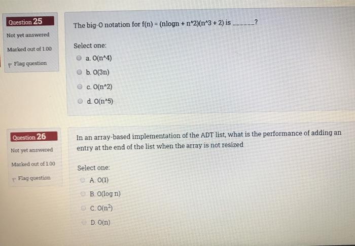 please answer both please The big-O notation for f(n) = (nlogn +