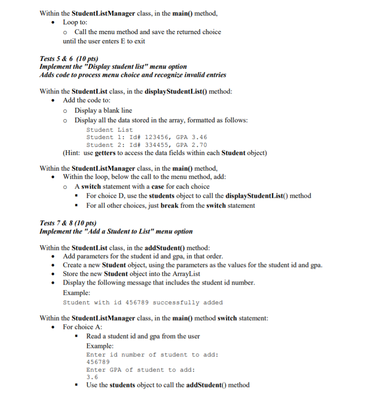 student has a 6-digit id number and a GPA. The student list