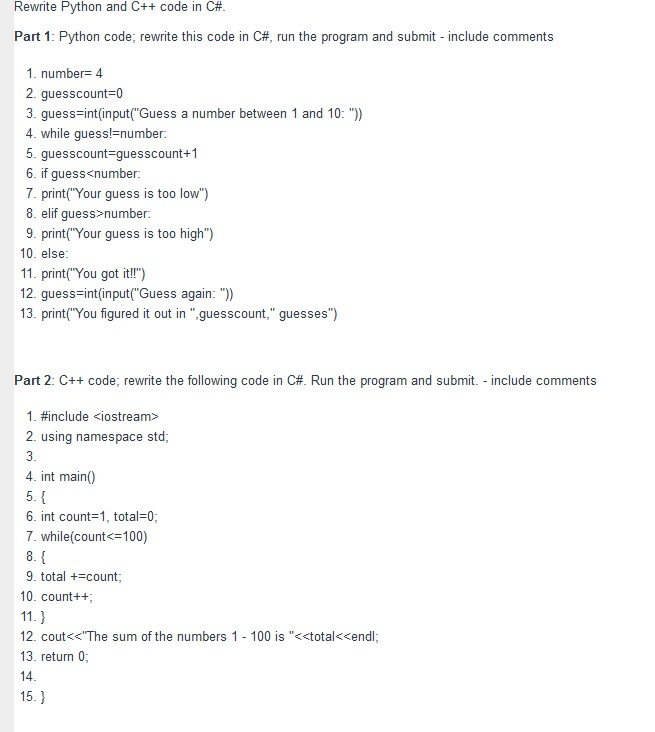  Rewrite Python and C++ code in C# Part 1: Python code,