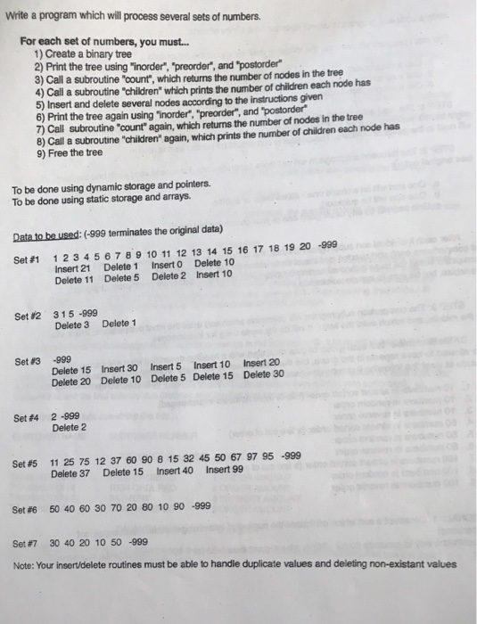  C++ Write a program which will process several sets of numbers