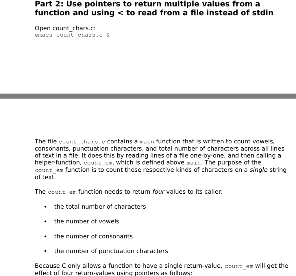 count_chars.c Code : #include /* counts characters, vowels, consonants, and punctuation