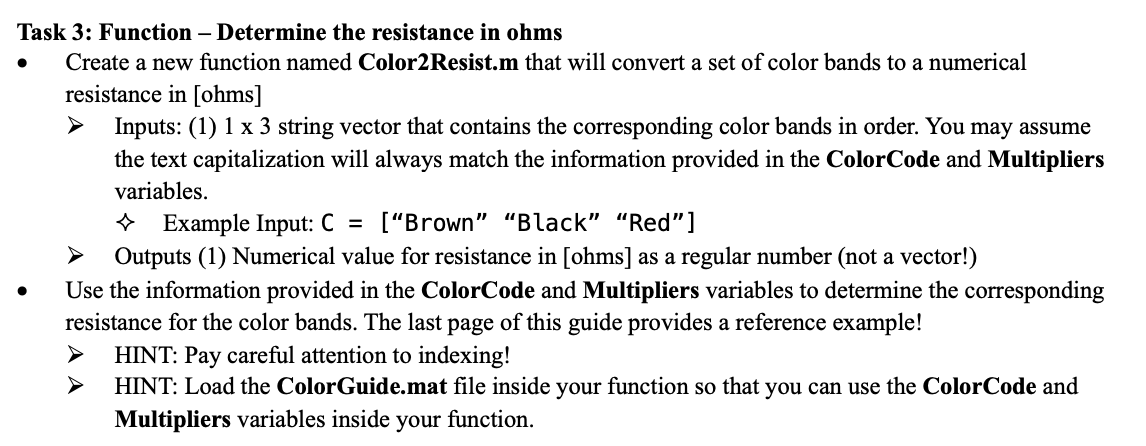Task 3: Function - Determine the resistance in ohms - Create a