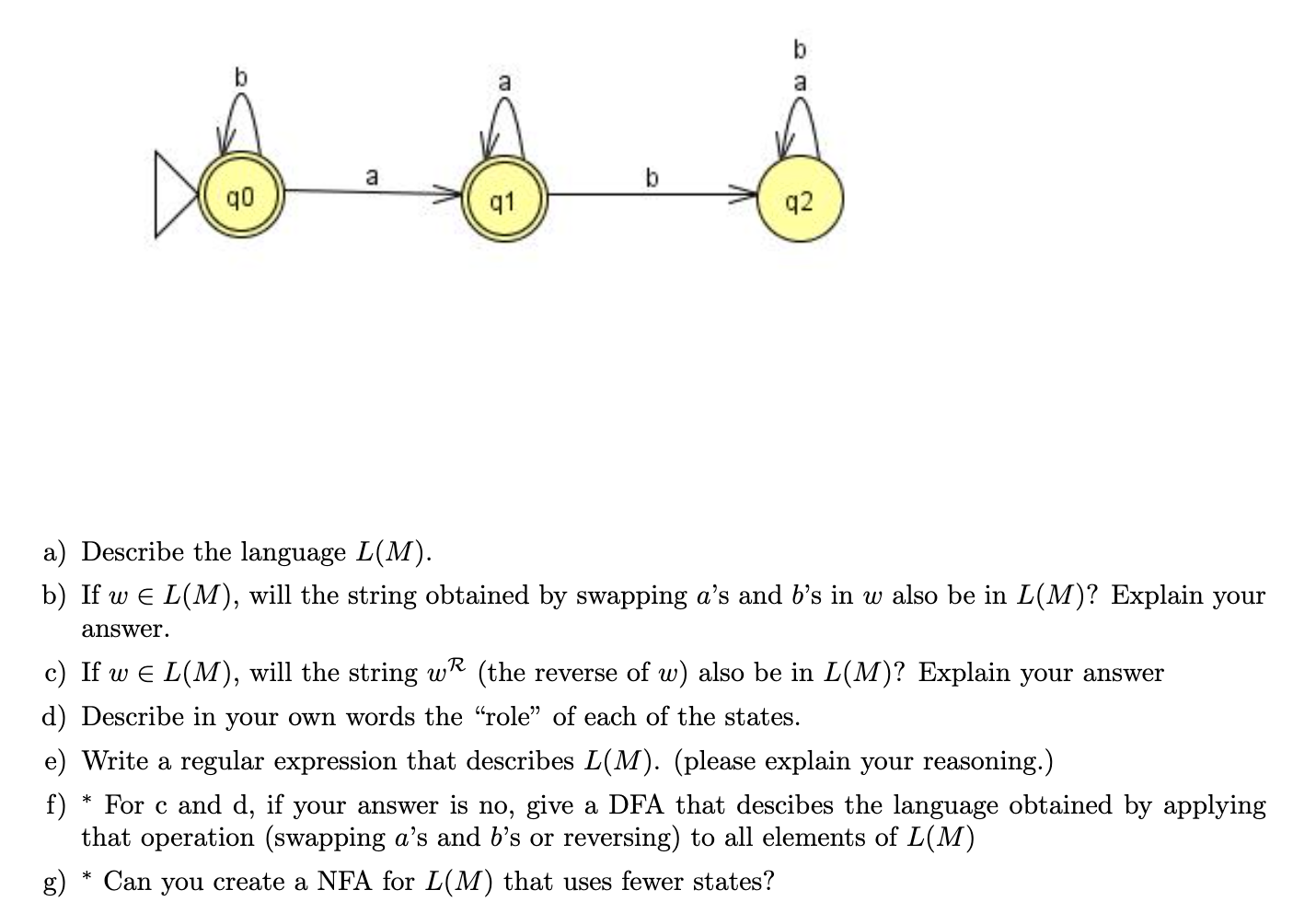 Consider the DFA,M, whose state diagram is given by: b a a