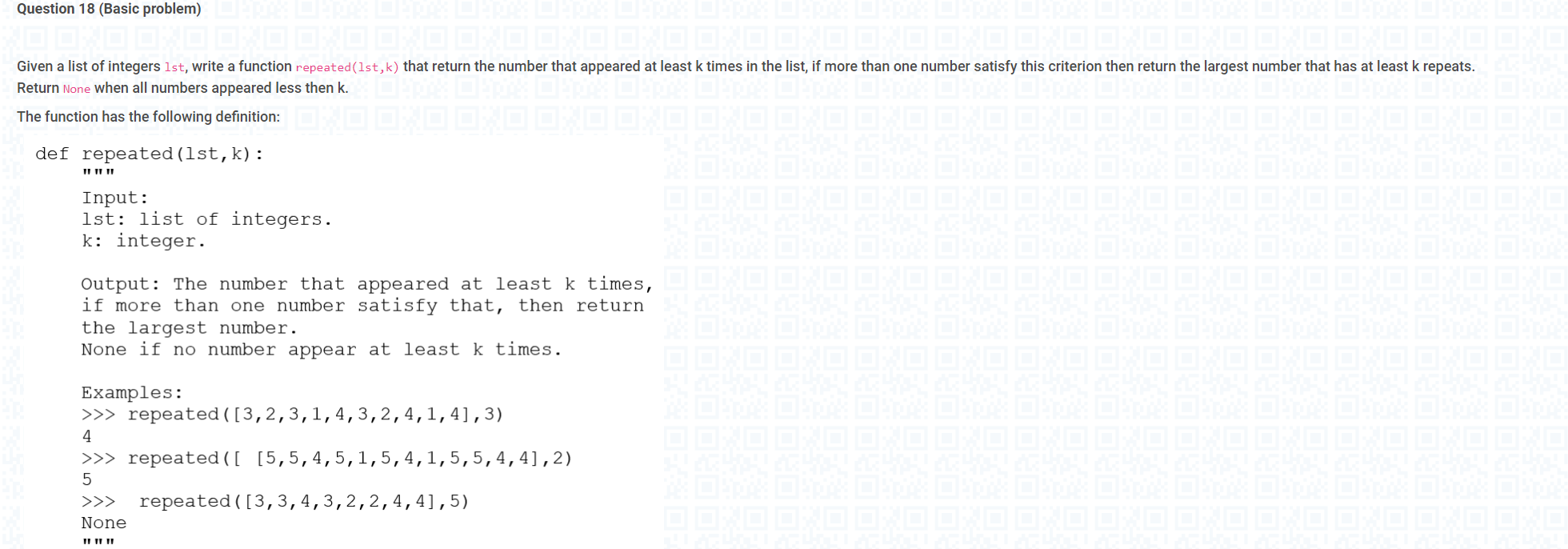  Question 18 (Basic problem) Given a list of integers 1st, write
