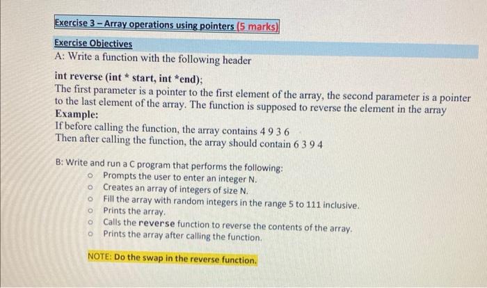 c programming - Exercise 3 - Array operations using pointers (5 marks)