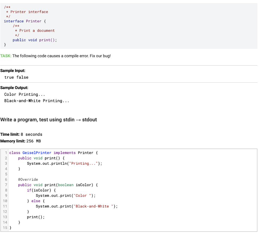 Java * Printer interface interface Printer { /** * Print a document