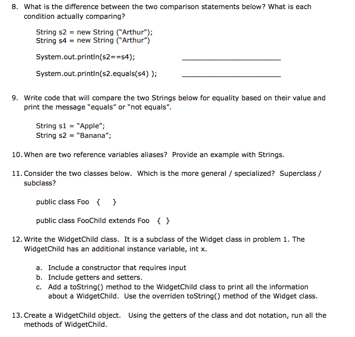 JAVA From 8 to 14 pleases 8. What is the difference