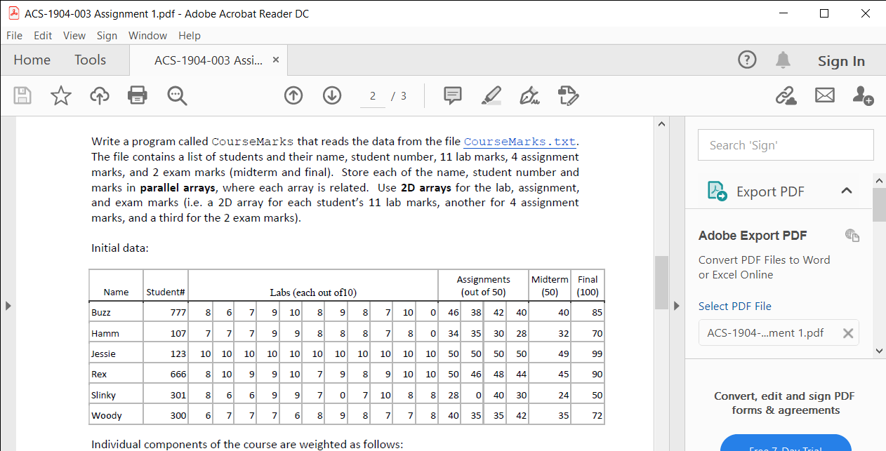 Donot use split and buffered reader. Store marks in 2D array .