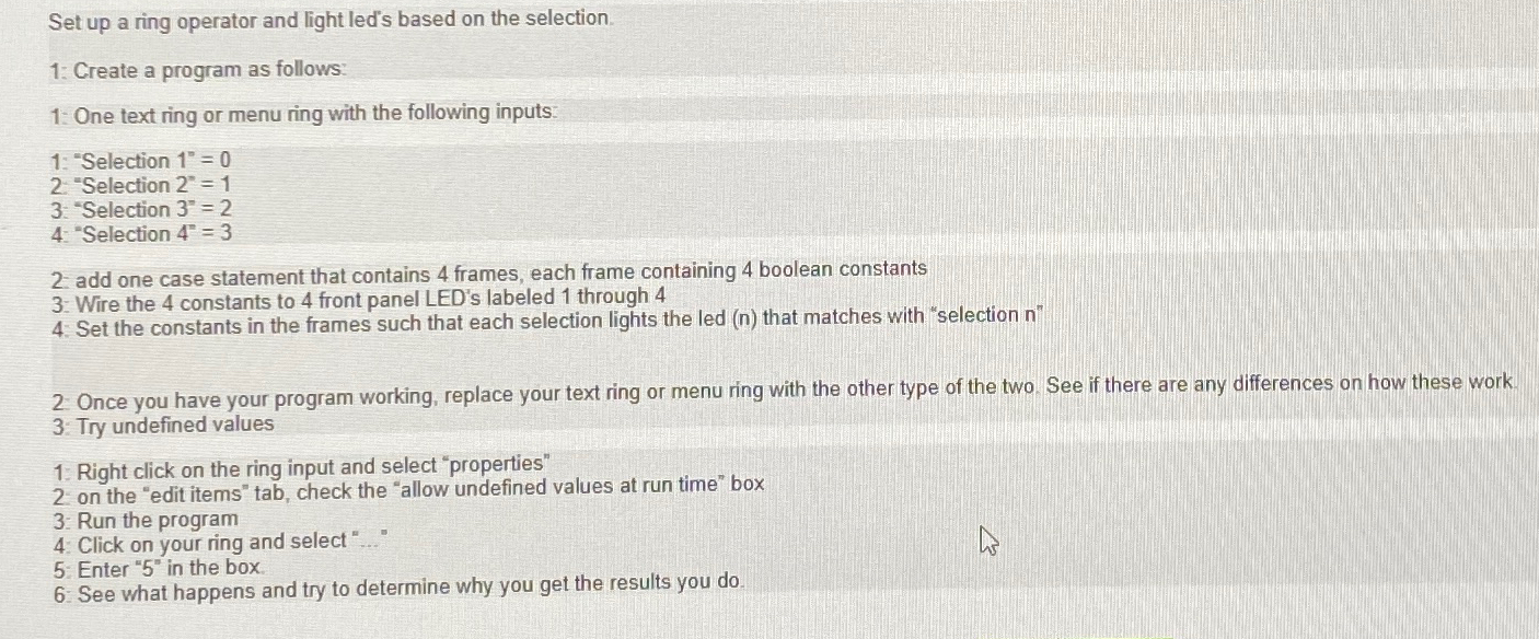 Set up a ring operator and light led's based on the