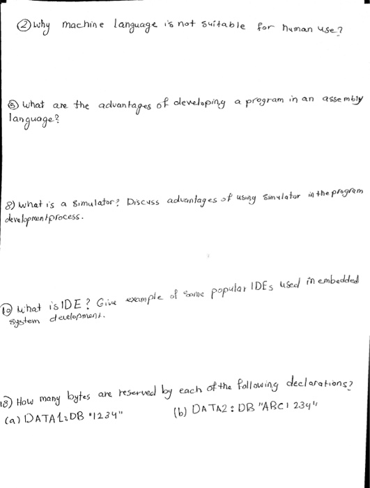  plz solve these questions microcontroller????????????? 2) why machine languagenot suitable for