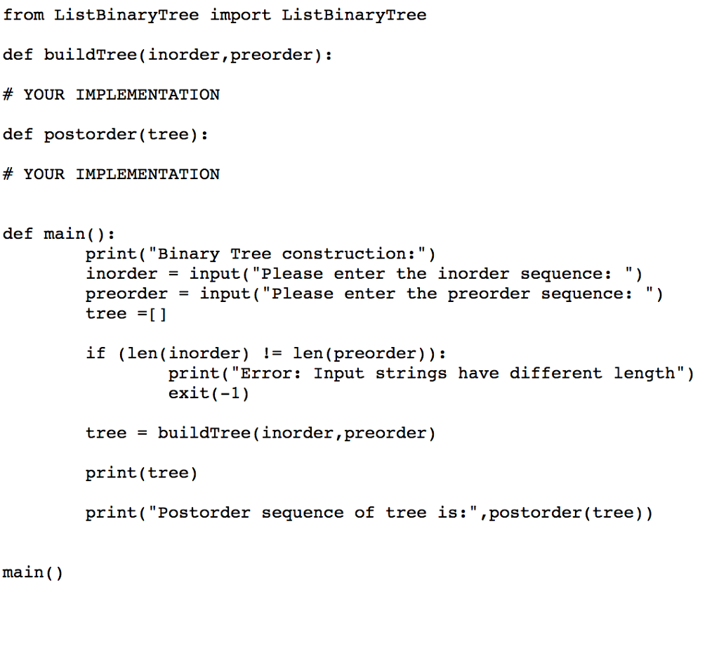 tree from an inorder and postorder traversal sequence of the unknown tree,