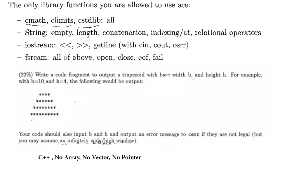 //base width b The only library functions you are allowed to use