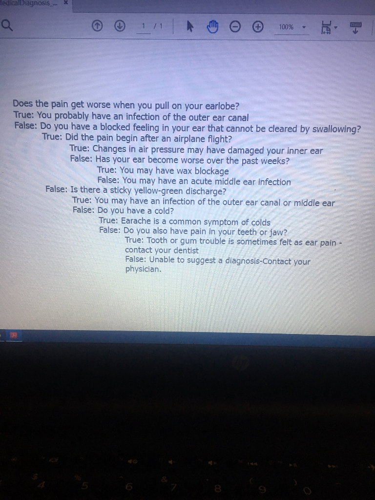 of an earache. Your program will the specified questions and suggest a