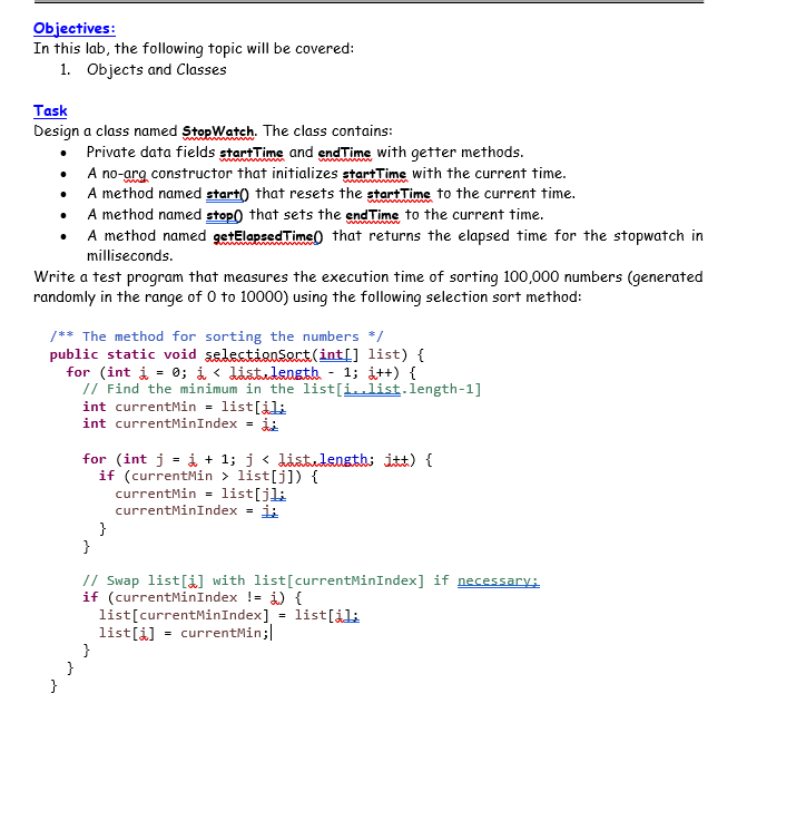 in java Objectives: In this lab, the following topic will be covered: