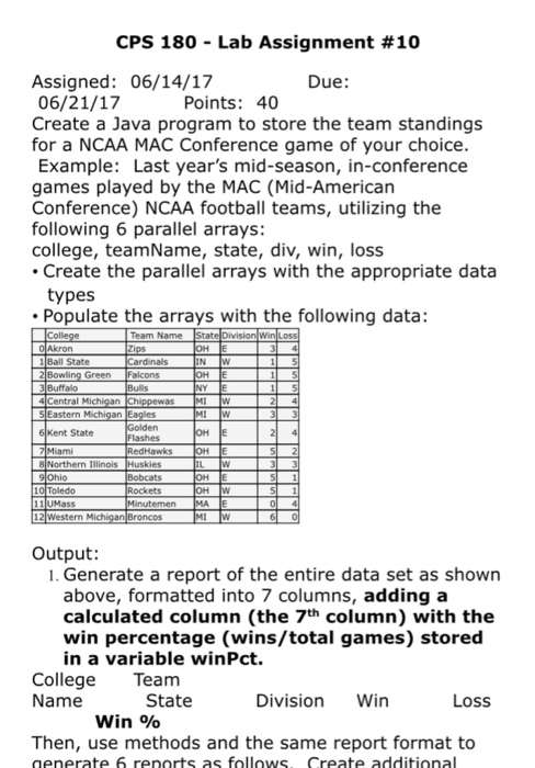  Please do this lab carefully CPS 180 Lab Assignment #10 Assigned: