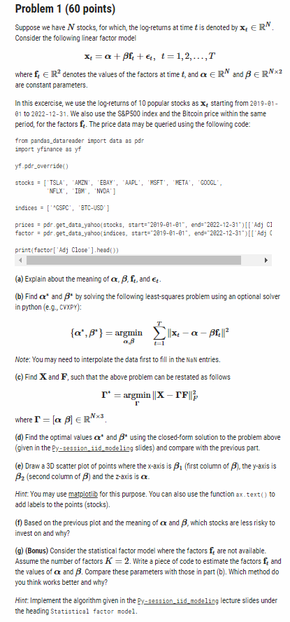 Problem 1: The Sharpe ratio of a portfolio wRN is defined as