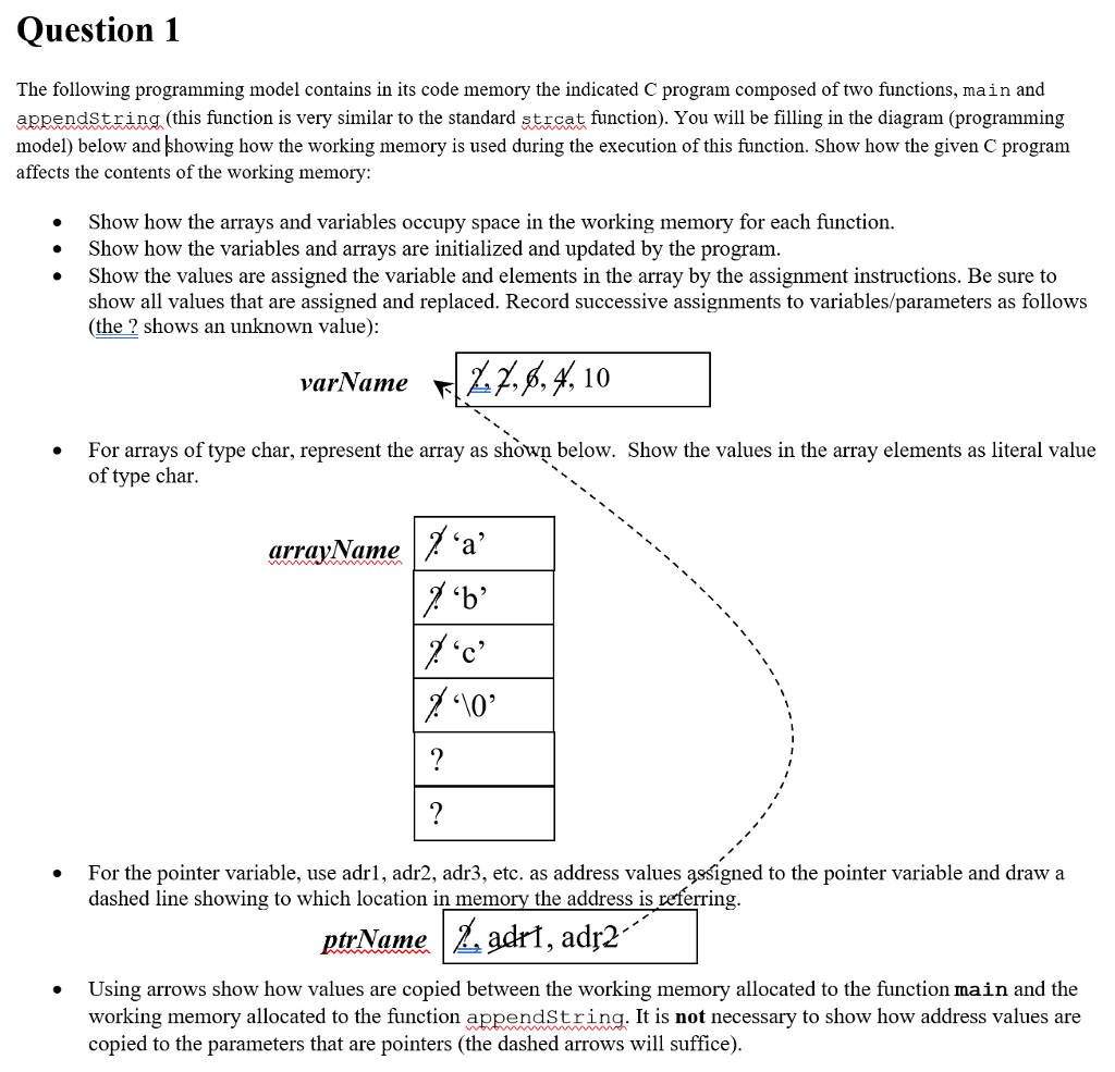  Question 1 The following programming model contains in its code memory