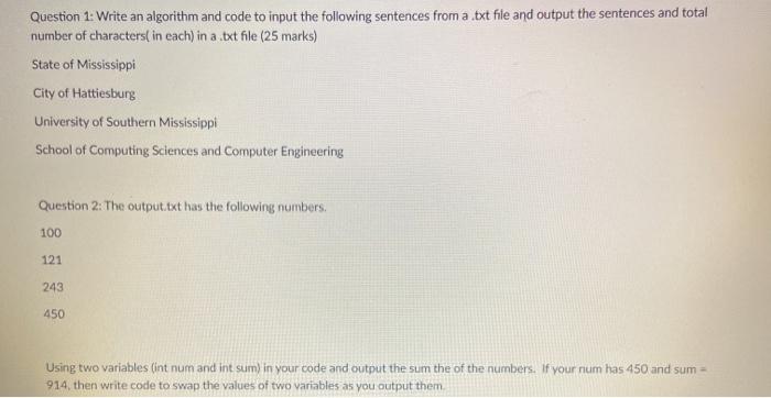 and code to input the following sentences from a .txt file and