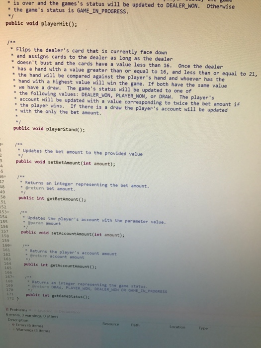 final int BUST 6 public static final int BLACKJACK 17 public static