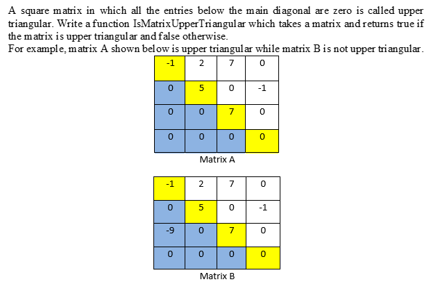  Write a code in C++. A square matrix in which all