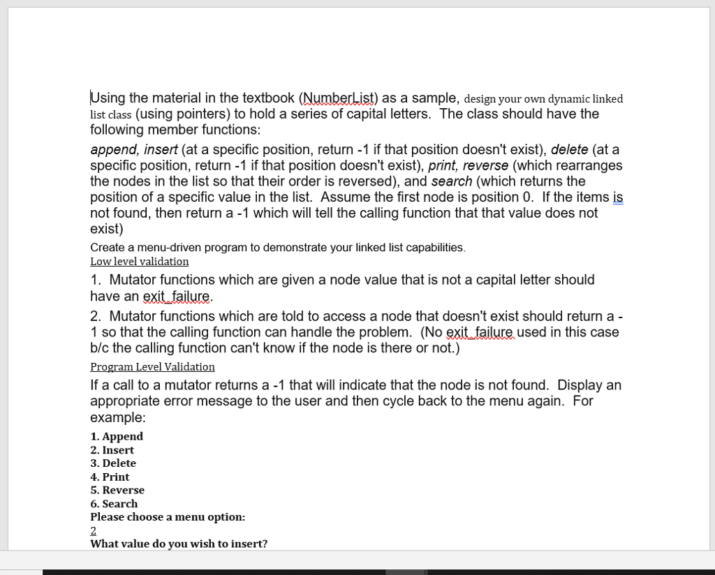 C++ Programming Here is the NumberList example to work from: Please specify