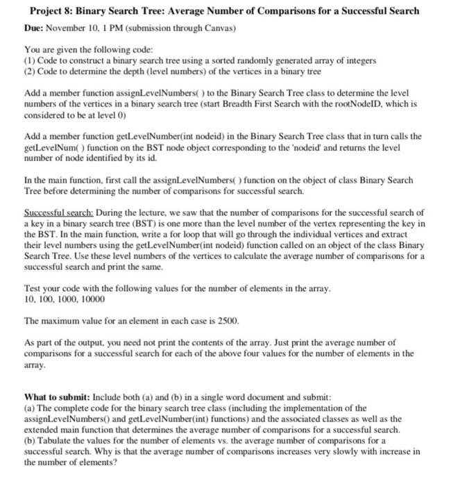  Project 8: Binary Search Tree: Average Number of Comparisons for a