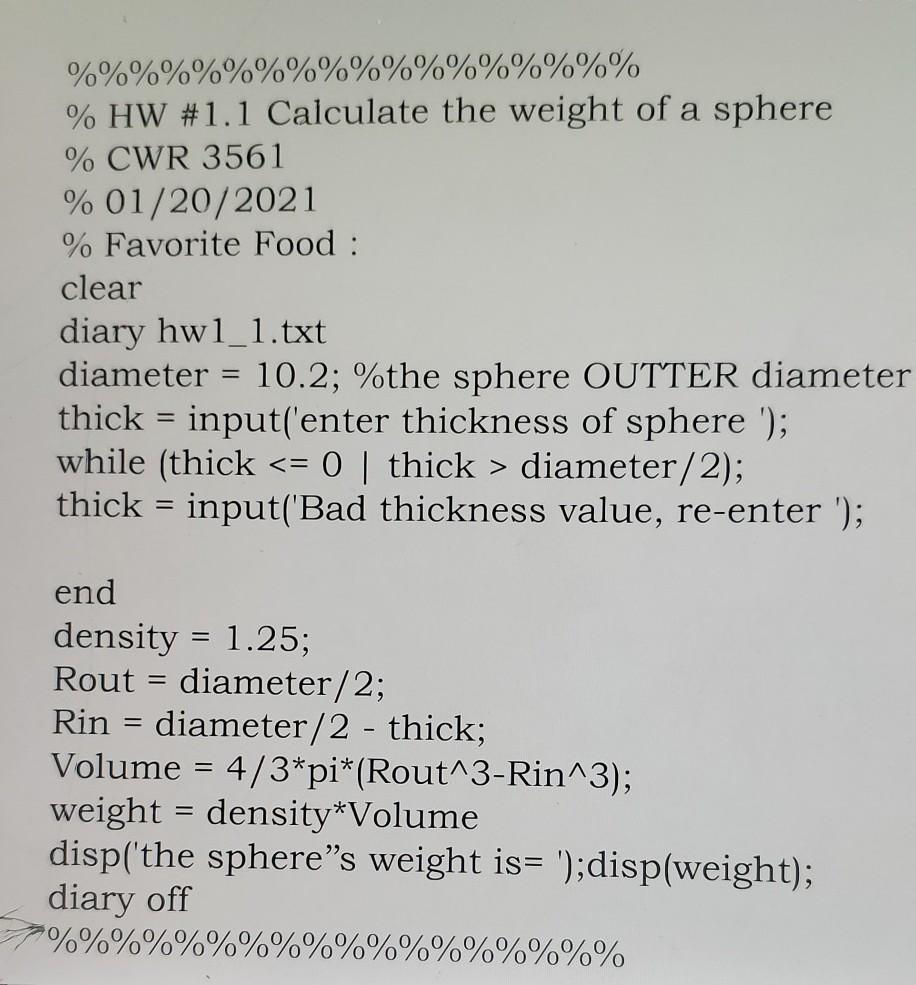 HW#1, calculating the weight of the sphere. We'll add to the previous