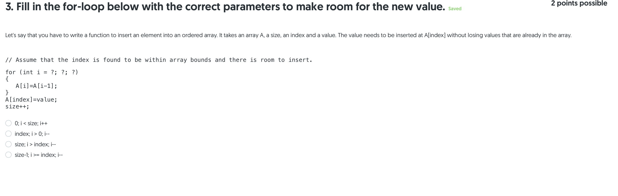  3. Fill in the for-loop below with the correct parameters to