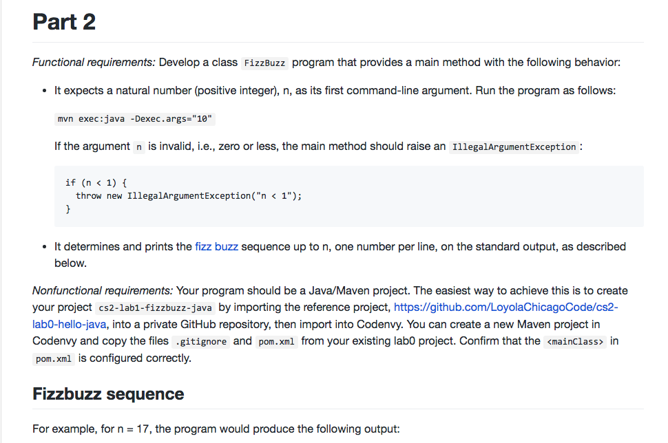  Part 2 Functional requirements: Develop a class FizzBuzz program that provides