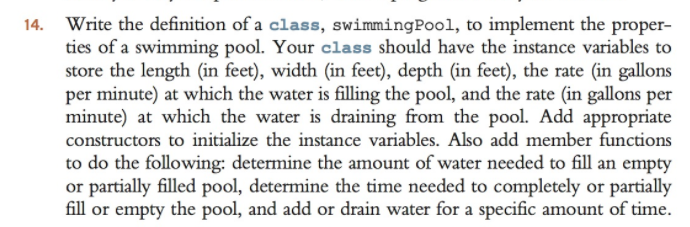  C++ using eclipse Write the definition of a class, swimmingPool, to
